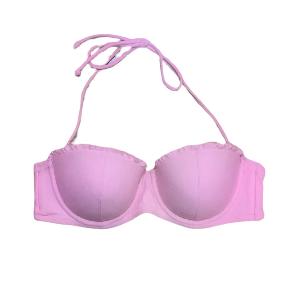 Aerie pink bikini top with removable halter strap and underwear, 34C